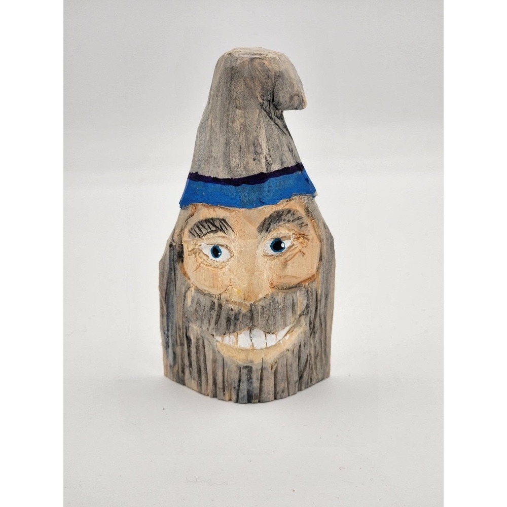 Hand-carved Mountain Man Folk Art‎ Magnet Beard Smiling Face Stocking Cap Signed
